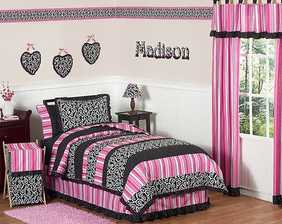 PINK BLACK POLKA DOT KIDS TWIN SIZE BED BEDDING COMFORTER SET FOR GIRL