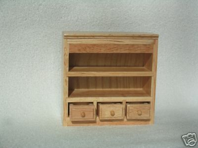 Dollhouse Miniature Oak Upper Cabinet w/3 Tiny Drawers