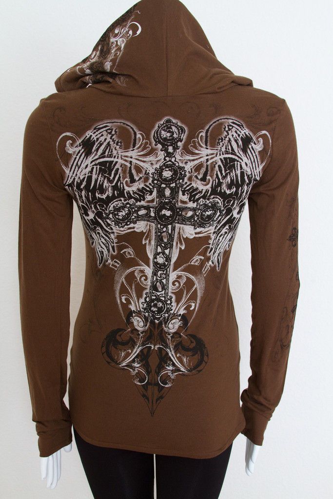 Sexy & Sinful Cross Religion Wings Western Hoodie TShirt Ed Hardy