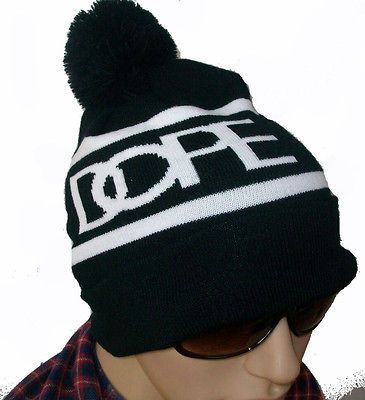 White and Black Mens Hip Hop Dope Beanie Autumn Winter knit Cotton