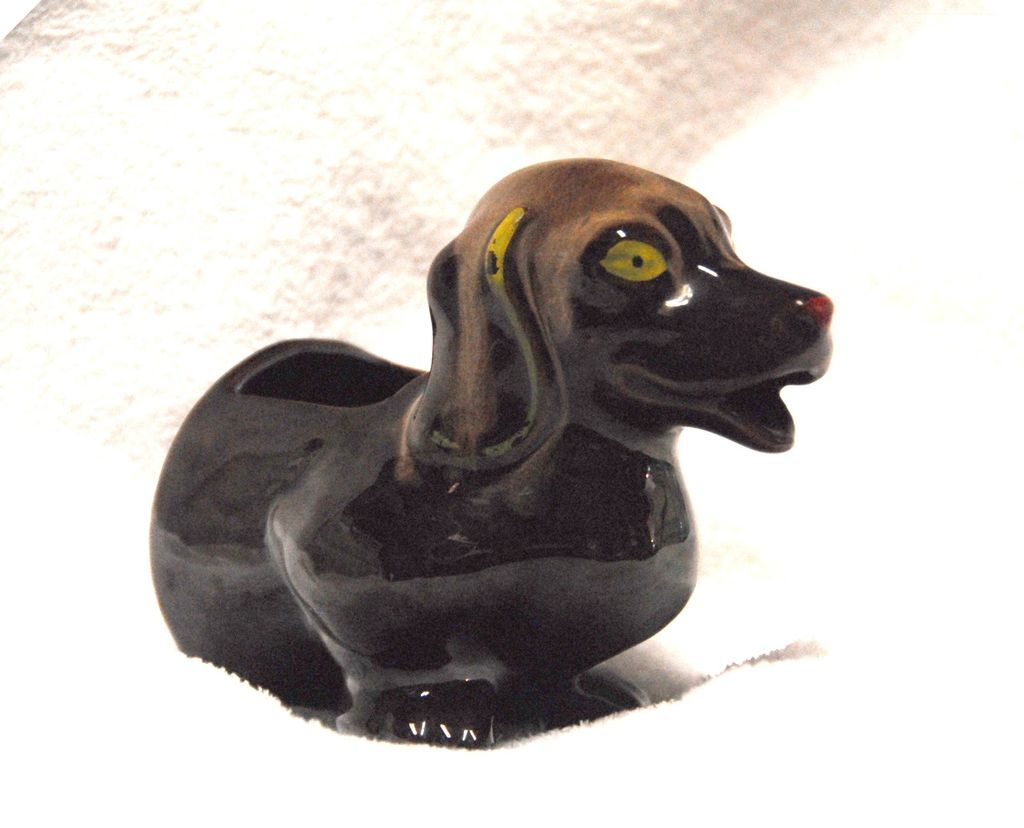 DACHSHUND Figurine Planter RED WARE Vintage Old Japan