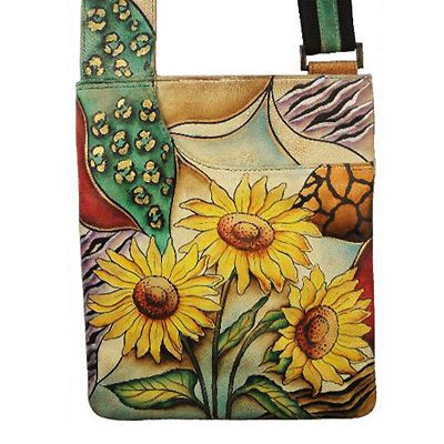 Anuschka Leather Roomy Slim Cross Body Hand Painted Sling Bag