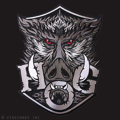 HOG HUGE WILD BOAR HEAD TATTOO MOTORCYCLE OWNER BIKER JACKET RIDER