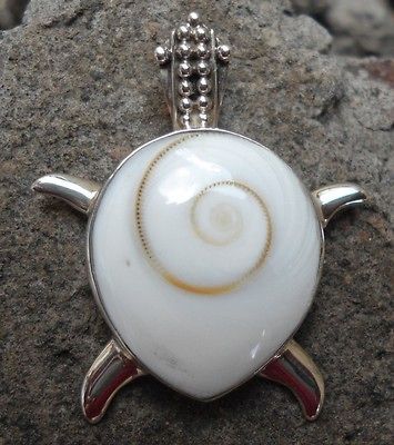 New 925 Sterling Silver Turtle Pendant w Sea Shell Handmade