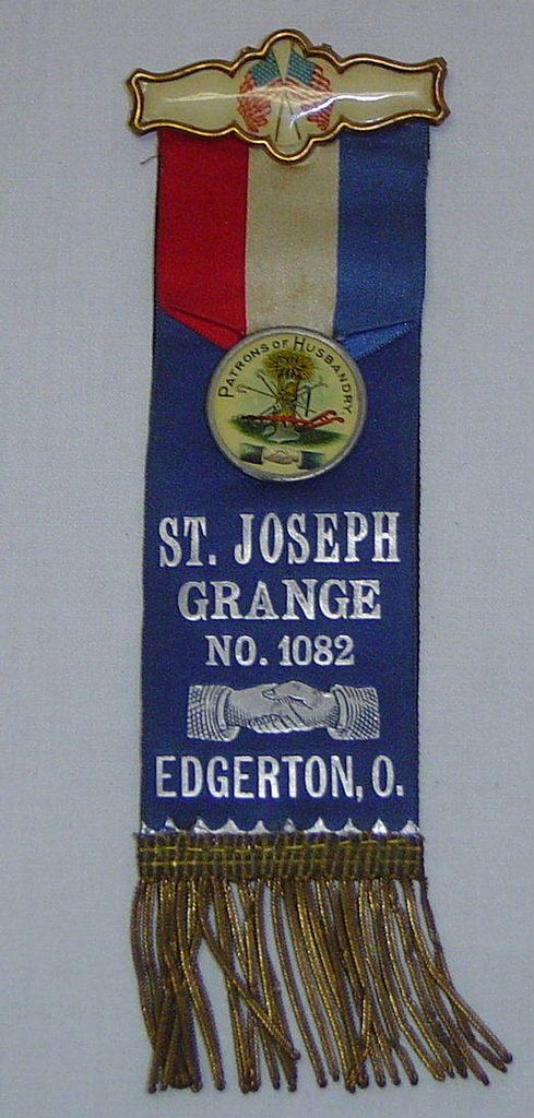 Grange Patrons of Husbandry Plow Ribbon Pin Edgerton Ohio Farm