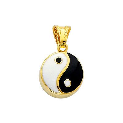 14K Yellow Gold Yin and Yang Enamel Charm Pendant