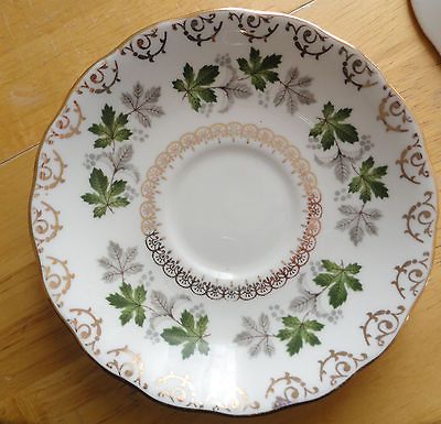 Orphaned Saucer 8250 Vintage Bone China Green Leaves Gold England