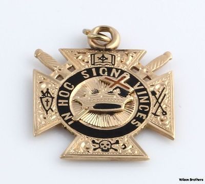 Templar c.1890s 1900s Cross Fob Medal Pendant Masonic   14k Gold Charm