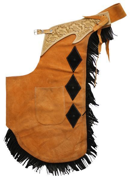 WESTERN HORSE SADDLE SUEDE CHINKS CHAPS ORANGE / BLACK L XL XXL RODEO