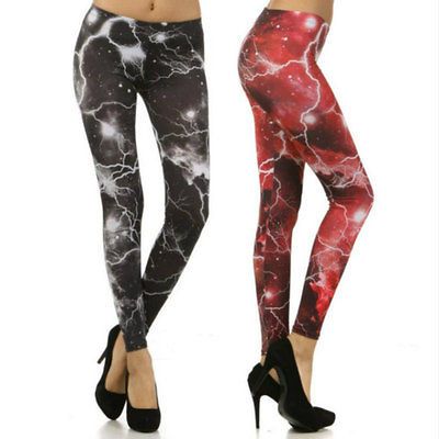 LEGGINGS THUNDER LIGHTENING STORM COSMIC SPACE STRETCH LONG