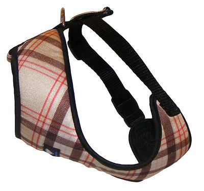 Soft airtex full body Dog Harness.Gold Tartan. Very soft. Fully