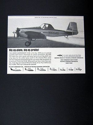 Aero Snow Commander S 2D Ag Aircraft Airplane crop sprayer 1966 Ad