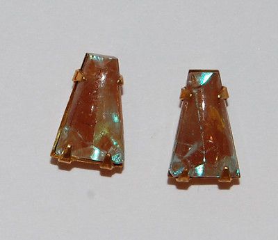 VINTAGE SAPHIRET KEYSTONE JEWELRY PARTS GLASS PRONG SET IN BRASS