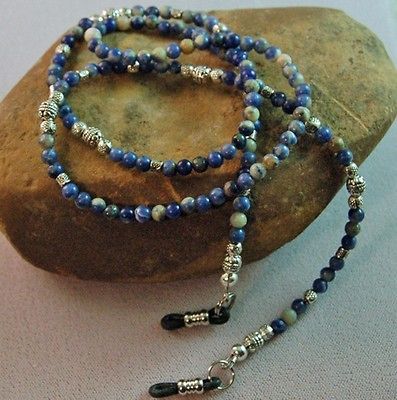 Natural Blue Sodalite Gemstone Southwest Style Eyeglass Holder men