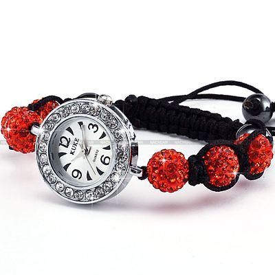 LADIES CRYSTAL ORANGE DIAMANTE BRACELET DISCO BALL QUARTZ WATCH XMAS