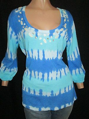 Boston Proper Gorgeous Tie dye embellished neck line ~ size Large