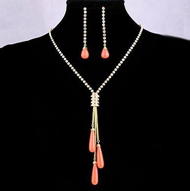 Orange Droplets Lariet Necklace Set