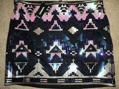 EXPRESS AZTEC BLACK PURPLE TRIBAL SEQUIN SHORT VERY SEXY short SKIRT