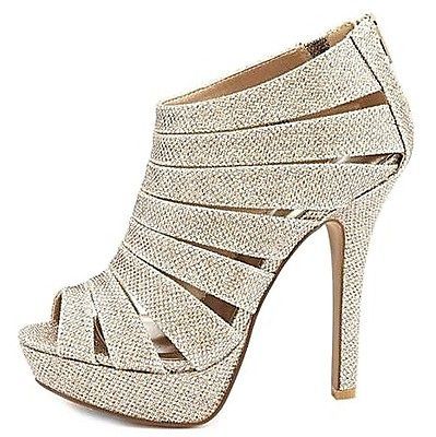 CHAMPAGNE GLITTER MESH Strappy Peep toe Platform High Heel Pump Shoe