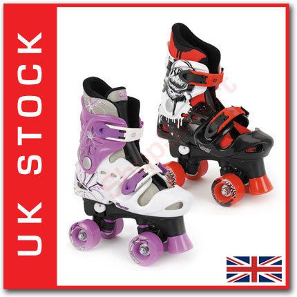 PINK OR RED GIRLS BOYS QUAD ROLLER SKATES ADJUSTABLE SIZE 10, 11, 12