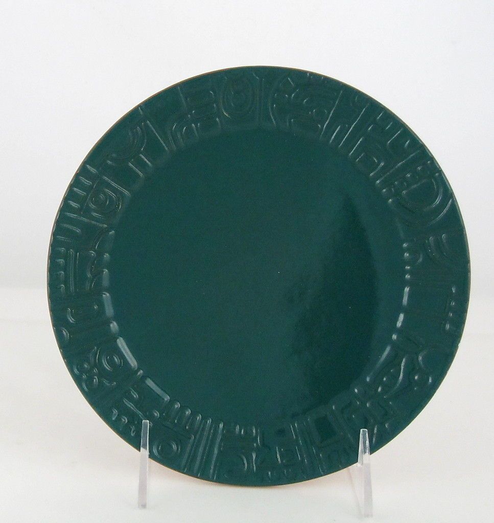 Frankoma Pottery 7 Plate #7G. Mayan Aztec, Forest Green Front, Terra