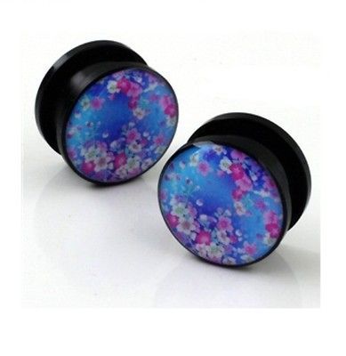 PAIR (2) RAINBOW FLOWER BLOSSOM EAR PLUGS ACRYLIC SCREW TUNNELS 6G 5/8