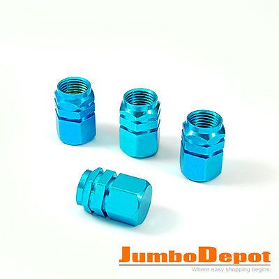 Sky Blue Tire Rim Wheel Valves Stem Caps 4 Pcs For Car Truck SUV