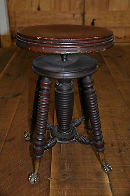 ANTIQUE WOOD PIANO STOOL PARKER? STEAMPUNK SCREW BALL & CLAW FACTORY