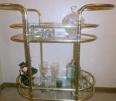 Mid Century Modern Brass Tea Serving Cart Hollywood Regency Vintage 2