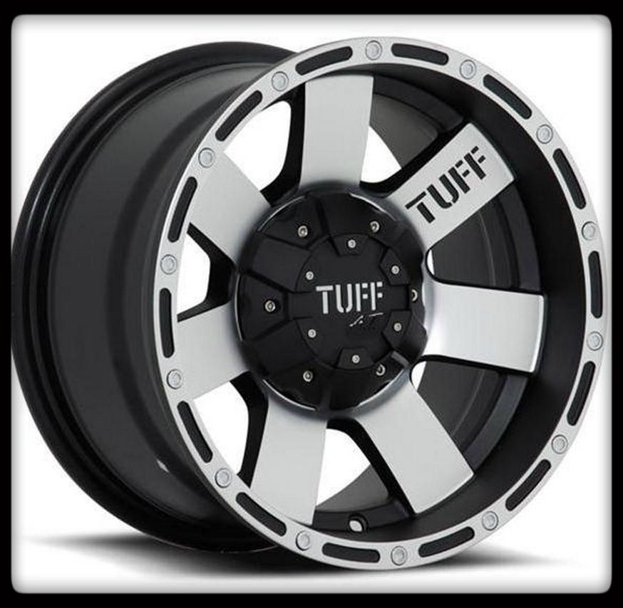 15 X 8 TUFF T02 BLACK RIMS W 33X10 50X15 BFGOODRICH T A KM2 M T WHEELS