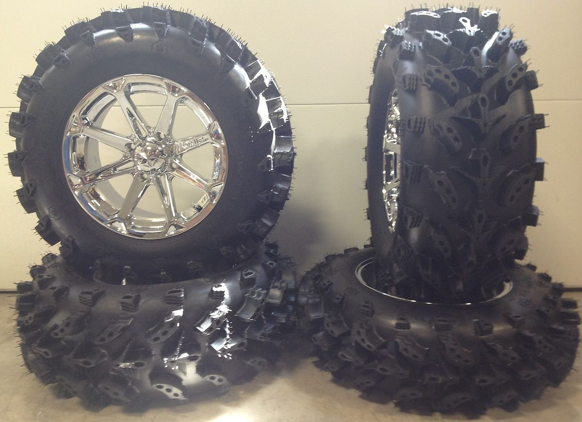 MSA Diesel Chrome 14 ATV Wheels 28 Swamp Lite Tires Sportsman RZR