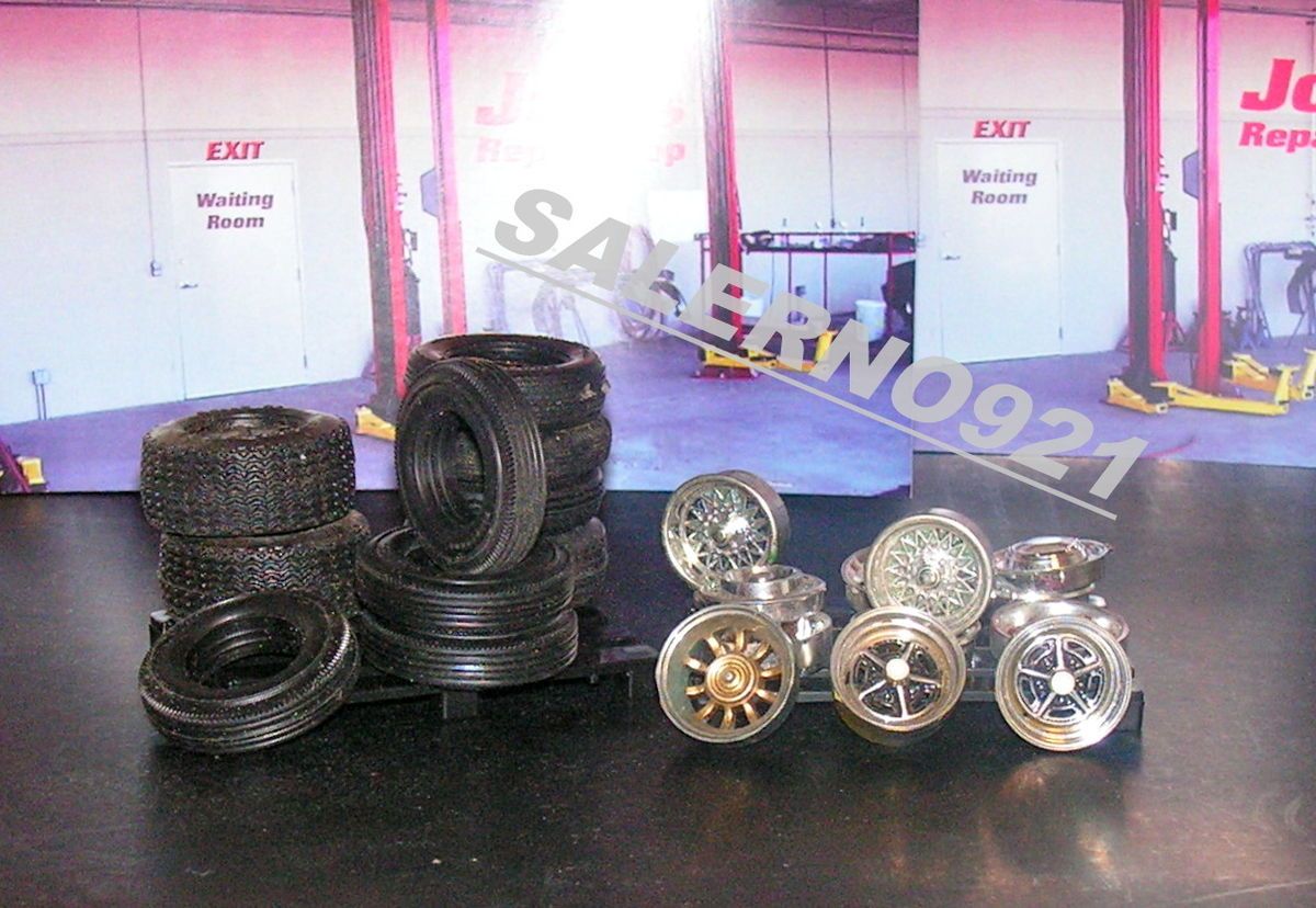 Lot 27 Tires Rims Pallets for Garage Shop Diorama Junk Yard Scenes 1