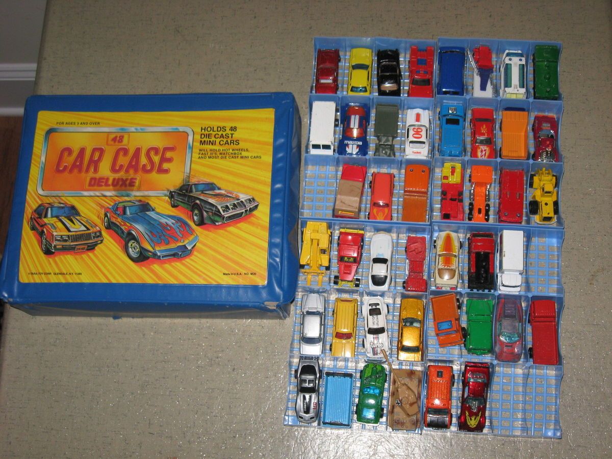 1970s and 1980s Lot of 44 Hot Wheels Matchbox Cars in Case on