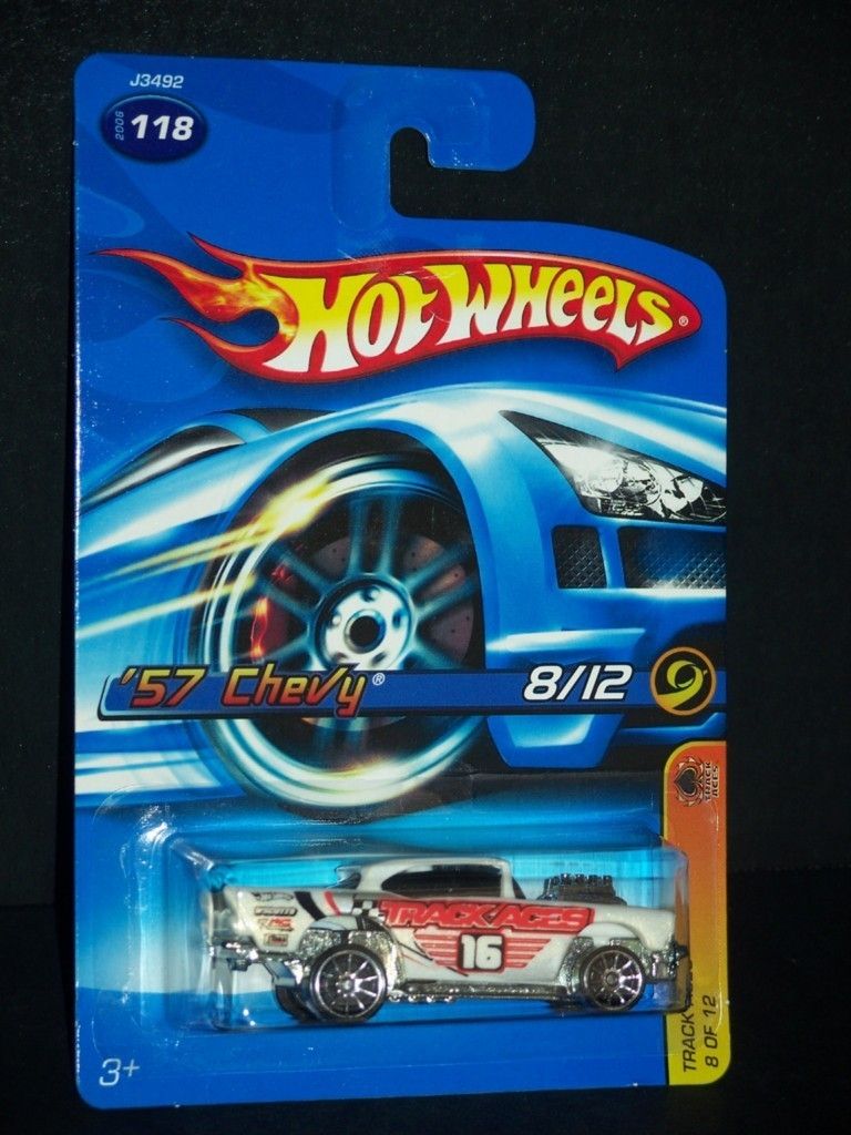 2006 Hot Wheels 8 of 12 Track Aces 57 Chevy White 10 Spoke Wheel MOC