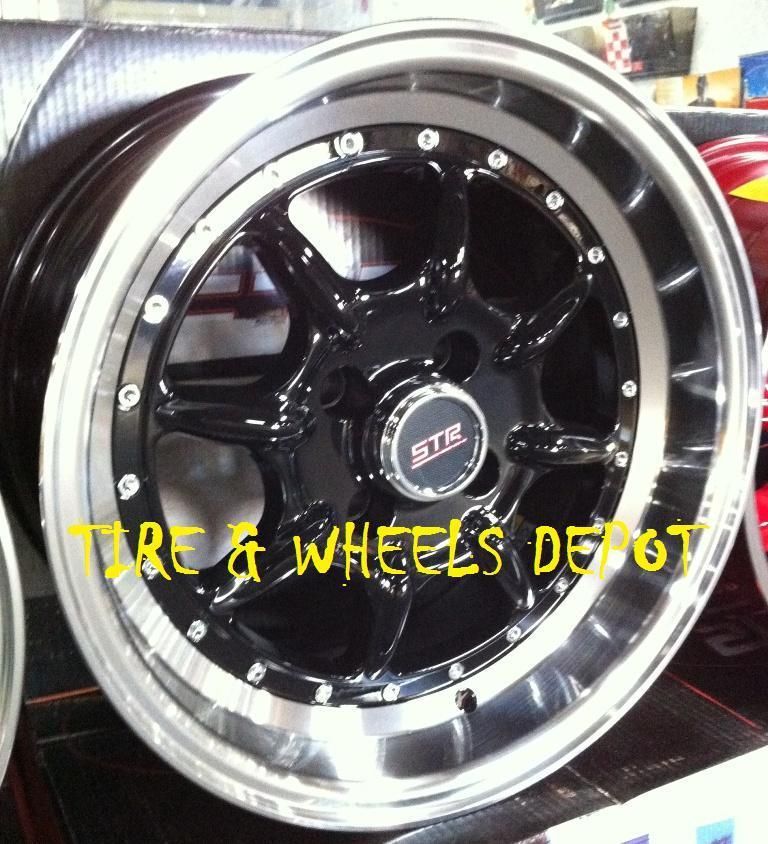 16 inch STR504B Black Mach Rims and Tires 4x100 Accord Civic Fit