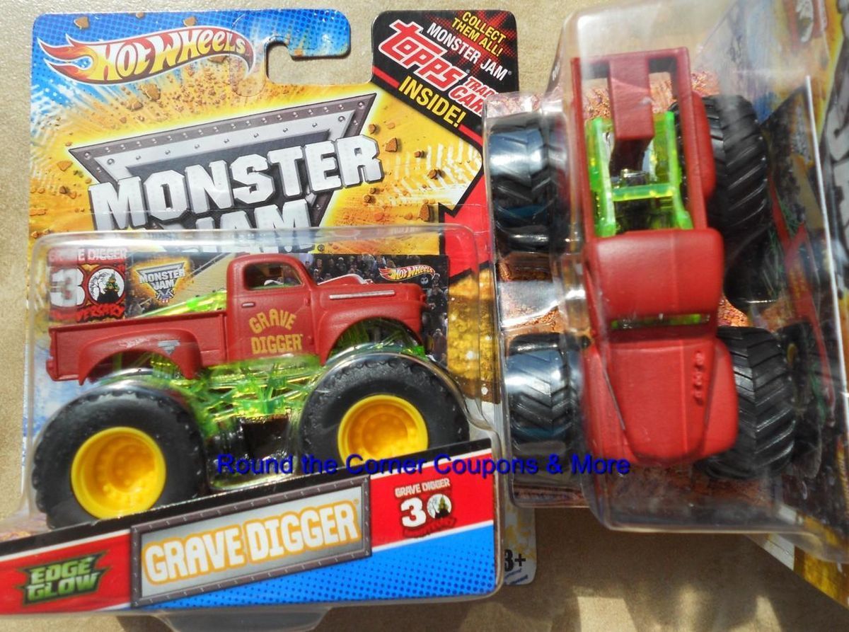 HOT WHEELS RED OLD GRAVE DIGGER Monster Jam EDGE GLOW Truck 1 64 TRUCK
