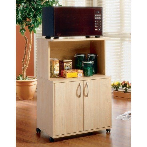 Microwave Oven Kitchen Stand Cart with Wheels Storage Cabinets Natural