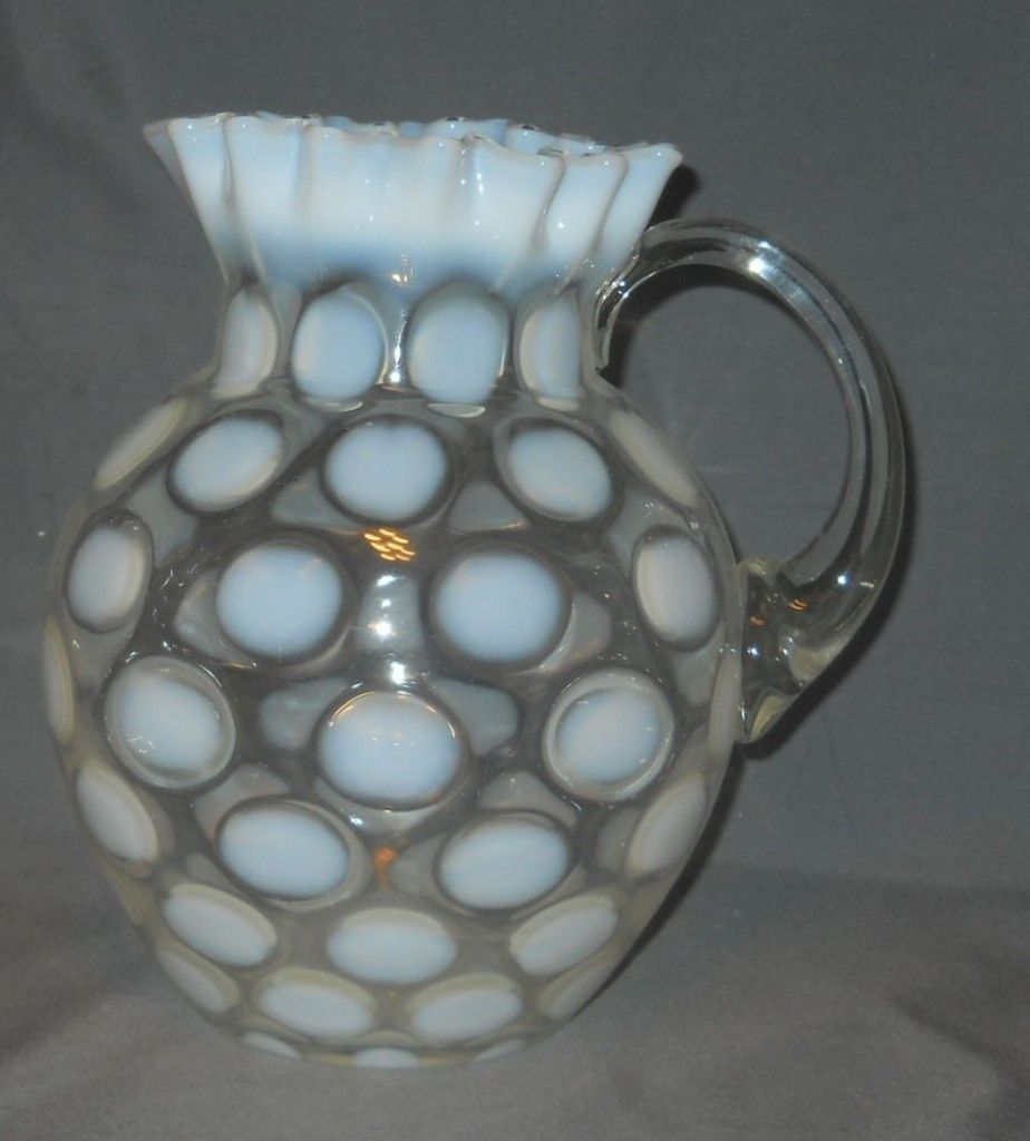 Fenton French Opalescent Coin Dot Jug Pitcher Pie Crust Rim